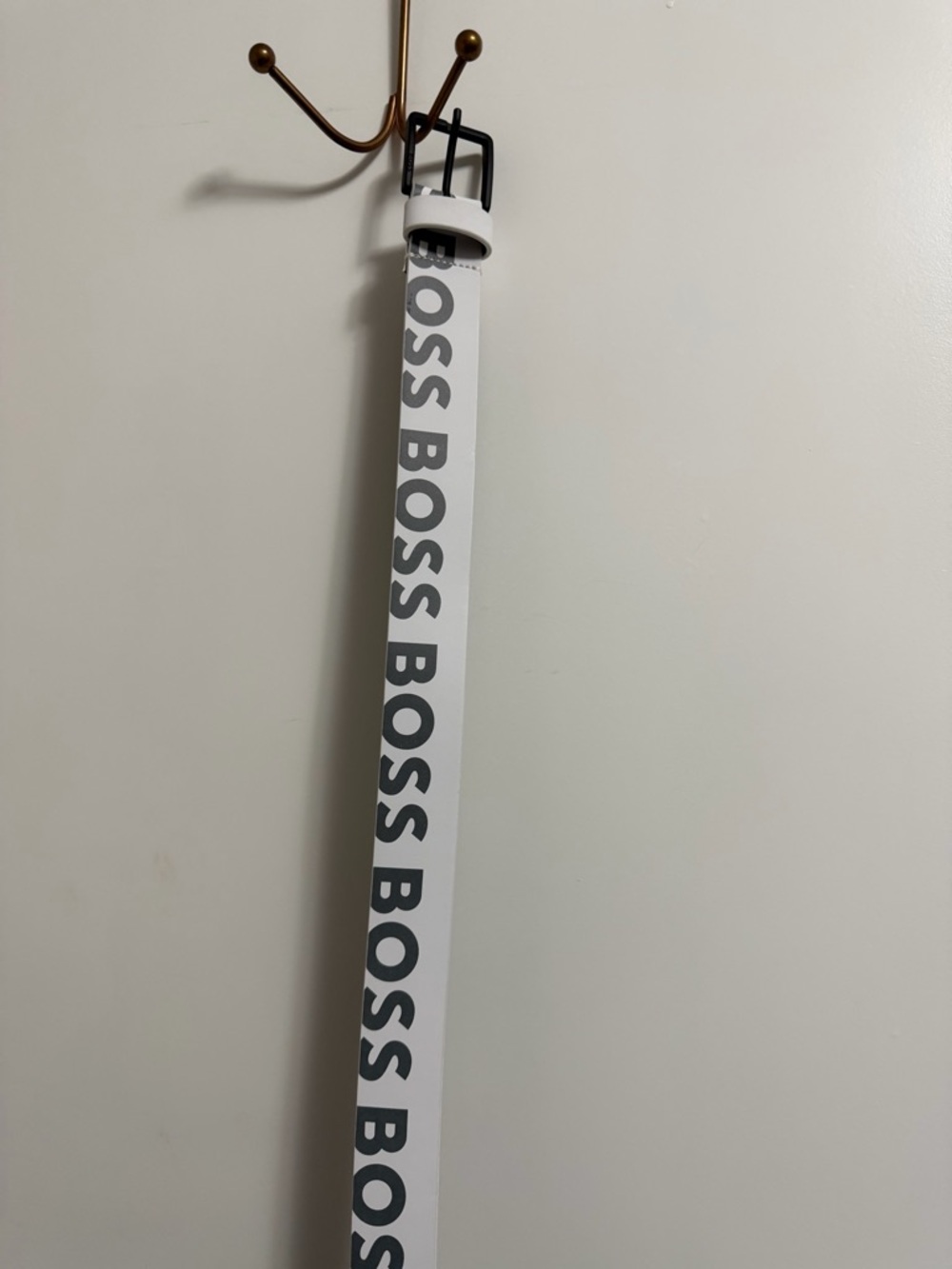 BOSS White Belt with Black Repeat Logo